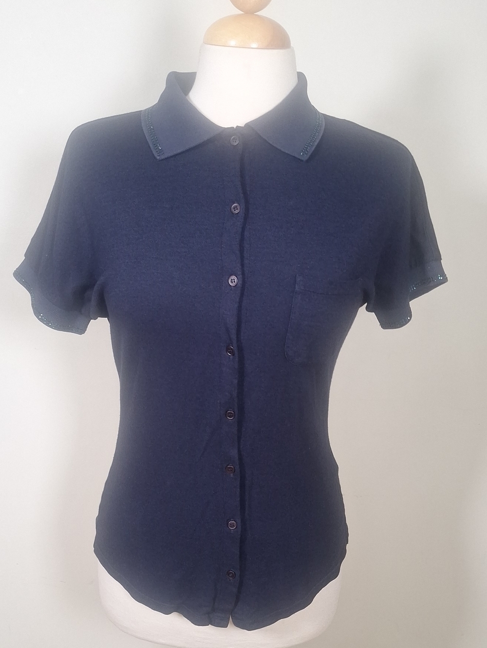 'S Max Mara Button Front Short Sleeve Rhinestone Embellished Collar And Sleeves